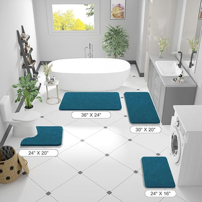 OLANLY Bathroom Runner Rugs 70x24, Soft Absorbent Chenille Bath Rugs, Rubber Backing Quick Dry, Machine Washable Long Bath Mats for Bathroom Floor, Tub and Shower, Home Decor Accessories, Peacock Blue