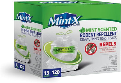 Mint -X Rodent Repellent Indoor Tall Kitchen Drawstring Trash Bags