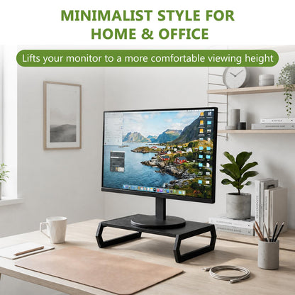 Wenqik Wood Monitor Stand Riser 14.2 Inch Black Wood Desktop Monitor Stand for Laptop PC Computer TV Screen for Home Office (Hexagonal Design)