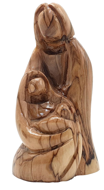 Zuluf Olive Wood Holy Family Nativity 4.9" - Hand Carved Mary Joseph Baby Jesus Figurines Christmas Scene Holy Land HOF050