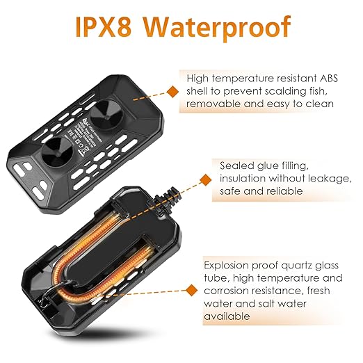 AQQA Aquarium Submersible Heater for Fish Tank,LED Temperature Display and Built-in Thermometer,External Controller Temperature Control Range 59℉-93℉,Safety Control Protects 100W