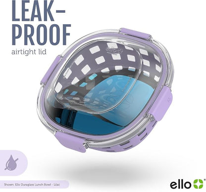 Ello DuraGlass Food Storage Glass Lunch Bowl Container - Meal Prep Container with Silicone Sleeve and Airtight Lid, 5 Cup, Lilac