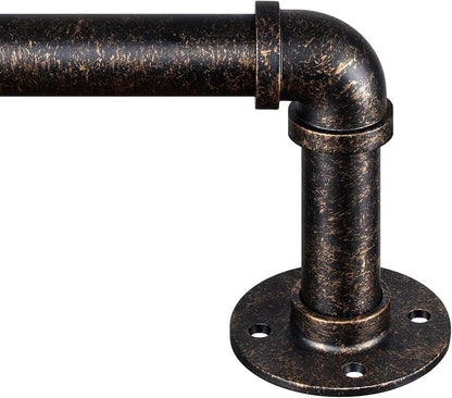 Zeerobee Curtain Rods for Windows 72 to 144, 1 Inch Industrial Wrap Around Vintage Bronze Curtain Rod, Indoor/Outdoor Room Divider Adjustable Drapery Pole, 72"-144"