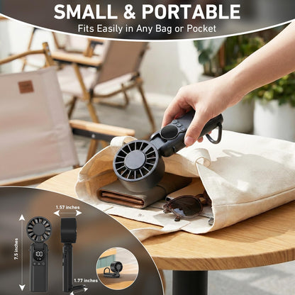 AILBTON Portable Handheld Fan, 5000mAh Rechargeable Mini Personal USB Fan with LED Display & Foldable Design, 199-Speed Powerful Battery Operated Travel Fan for Women, Outdoor, Office Black