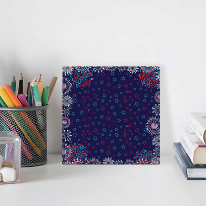 Navy Blue Red Stars Wood Box Sign Desk Decor, Independence Day Sparklers Us Flag Modern Decorative Wooden Block Box Sign Decorations for Home Office Shelf Table Decor 6x6 Inches