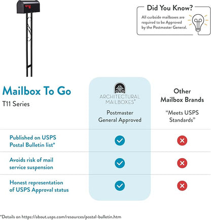 Architectural Mailboxes Mailbox to Go Mailbox with Post, Black, Medium | Includes the matching post and all hardware. Galvanized steel build and rust-resistant powder-coat finish. USPS approved.