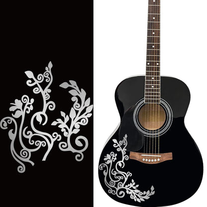 PLIGREAT 2 Pack Silver Flower Vine Guitar Guard Board Stickers Removable Guitar Decals DIY Gifts for for Bands Electric Bass Acoustic Guitars Players String Instrument Decoration Guitars Panel Sticker