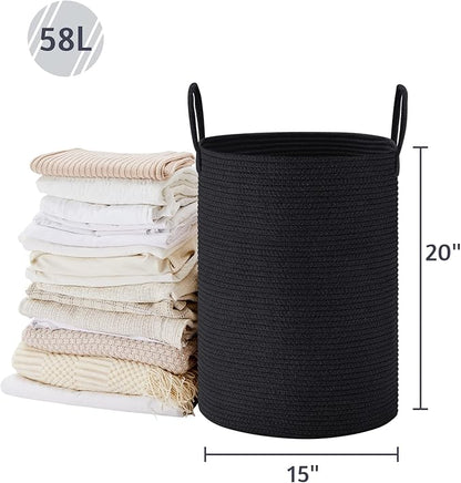 VIPOSCO Large Laundry Hamper, Tall Woven Rope Storage Basket