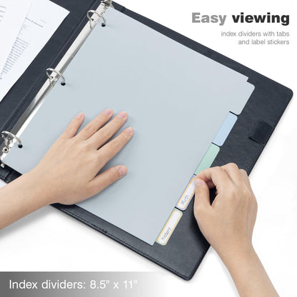 Ospelelf 3 Ring Clipboard Binder 1 Inch Leather for Letter Size (8.5" x 11"), Clipboard Binder with 5 Tab Dividers, Black