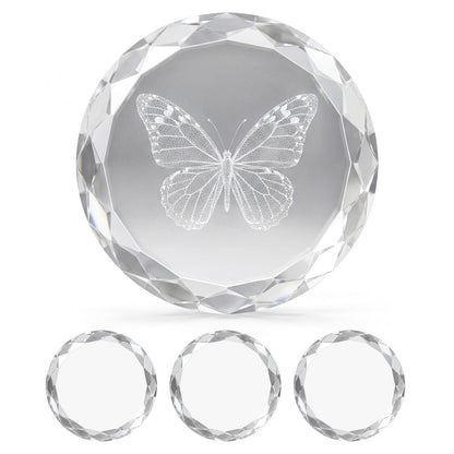 Cloudray Round Crystal Blank Blocks for 2D & 3D Lazer Engraving Machines, Glass Blocks Set of 4, Crystal Stand, Clear Crystal Ornaments for 3D Crystal Photo & Custom Gifts, 4 Packs