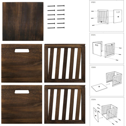 yarlung Wood Storage Bin Cube Wood Crate with Handles, Rustic Brown Decorative Box, Stackable Shelf Basket Books Organizer for Closet, Bookcase, 12"x12"x11", Easy Assembly