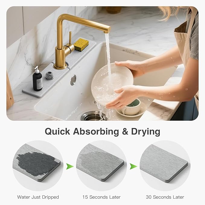 20" x 4" Stone Faucet Mat for Kitchen Sink, Quick Drying Diatomite Sink Tray