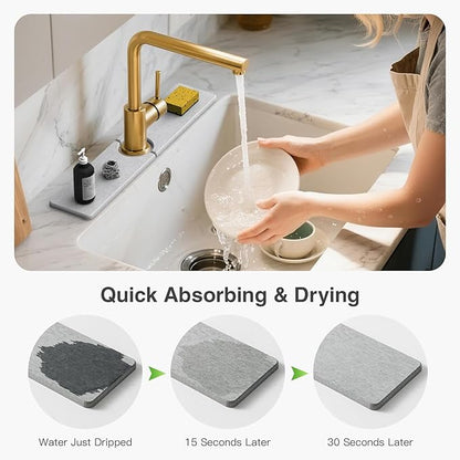 20" x 4" Stone Faucet Mat for Kitchen Sink, Quick Drying Diatomite Sink Tray