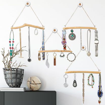 Chunful 4 Pcs 15 Inch Driftwood Wall Hanging Jewelry Hanger Rustic Wood Logs Hanging Branch Decor with 5 Hooks Natural Driftwood Decorative Branches Farmhouse Wooden Hook Mounted