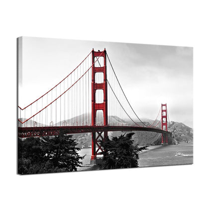 LevvArts Golden Gate Bridge Canvas Wall Art San Francisco Bridge Picture Painting Modern Black and White Red Home Wall Decoration -24"x 36"