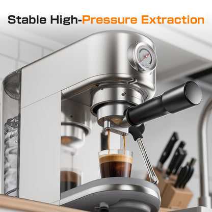 atatix Espresso Machine, 20 Bar Compact Espresso Coffee Machine with Milk Frother, Stainless Steel Coffee Maker with 44oz Removable Water Tank & Fast Heat System for Cappuccino, Latte