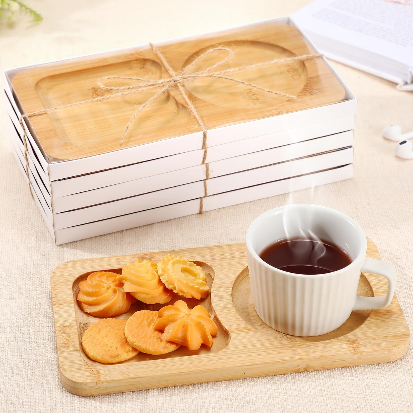 Beeveer 6 Pcs Bridal Shower Gift for Guests Wood Individual Tray Coffee Cake Serving Tray Wooden Platter Charcuterie Cutting Board Plate for Tea Coffee Fruit Food Housewarming Wedding Gift(Classic)