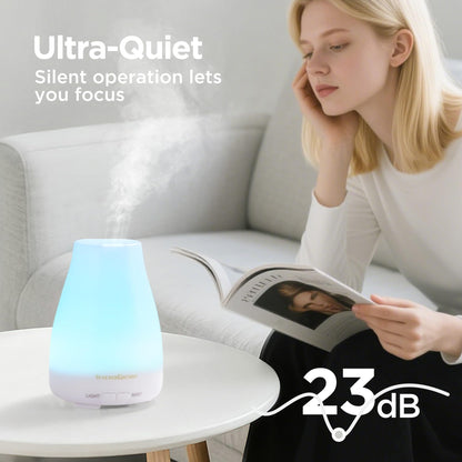 InnoGear Essential Oil Diffuser, Ultrasonic Diffusers for Home Aromatherapy Humidifier for Mother's Gift Bedroom Room 7 Colors LED 2 Mist Mode Auto Off, Basic White