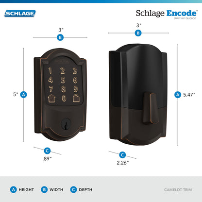 Schlage Encode Smart WiFi Deadbolt Lock for Front Door - Keyless Entry with App or Touchscreen - Works with Alexa, Hey Google, & Airbnb - Create Codes for Guests - Matte Black