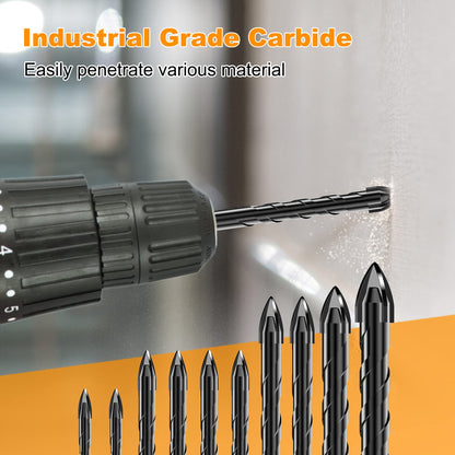 Masonry Drill Bit Set - Cement Drill Bit, Professional Concrete Drill Bit Set (10PCS) for Glass/Brick/Cement/Tile/Etc, Industrial Strength Carbide Cross Drill Bit Tip, 3/16"-1/2" by TITGGI