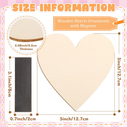 Qunclay 40 Pcs 5 inch Wooden Heart Magnets for Crafts, Unfinished Wood Hearts Bulk, DIY Fridge Magnets, for Painting, Gift, Mother's Day, Father's Day, Wedding, Home, Party Decorations