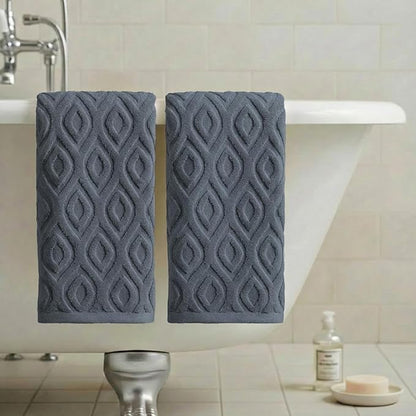 Artoid Mode 2 Pcs Grey 3D Diamond Grid Jacquard Hand Towels