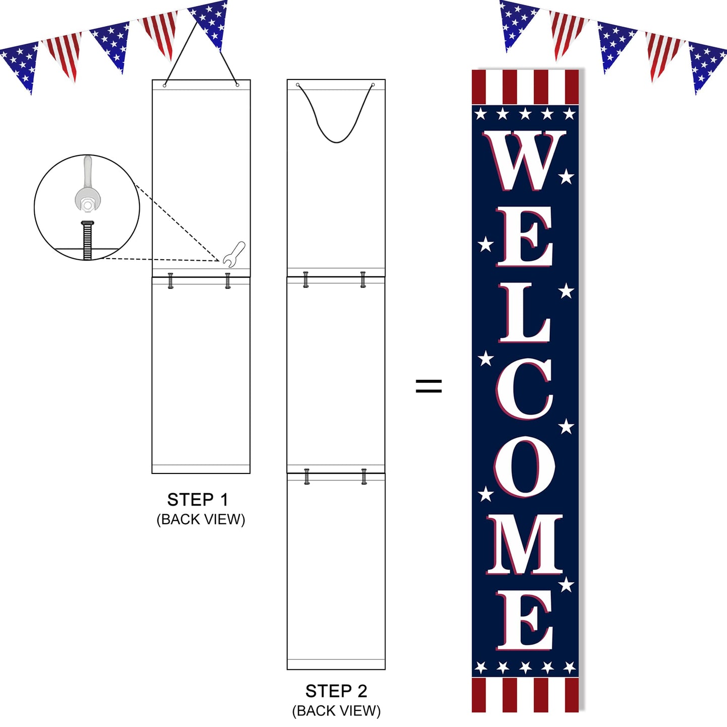 Patriotic 4th of July Wooden Porch Sign 47" Independence Day American Stars Stripes Large Wooden Welcome Sign for Memorial Day Sign Home Front Door Yard Party Decor