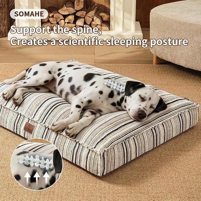 SOMAHE 4 Inch Orthopedic Dog Bed for Crate, 35 x 27 Inch, Orange Chenille | Washable Removable Cover, Waterproof Inner Liner, Non-Slip Bottom, Orthopedic Dog Crate Mattress for Medium & Large Dogs