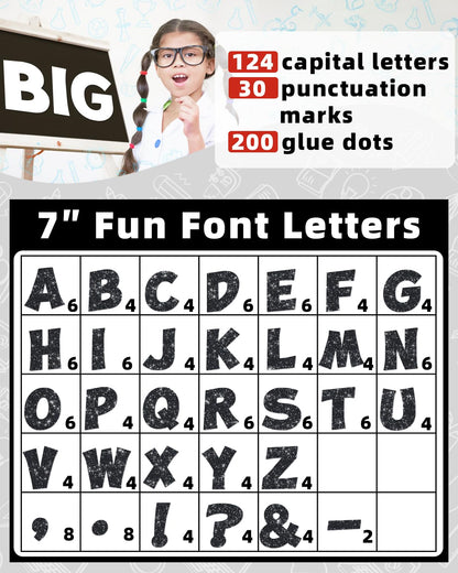 154 Pcs Large 7" Glitter Bulletin Board Letters, Poster Board Letters Alphabet Punctuation Cut Out Cardboard Letters Accessories for Classroom Display Decorating Supplies 7inch