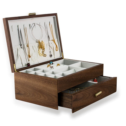 IRIVER BLANK High-end Solid Wood Jewelry Storage Box Ladies Retro Wooden Necklace Jewelry Bracelet Watch Display Box Handmade Wedding Birthday Anniversary Jewelry Collection Box(Double Layer)