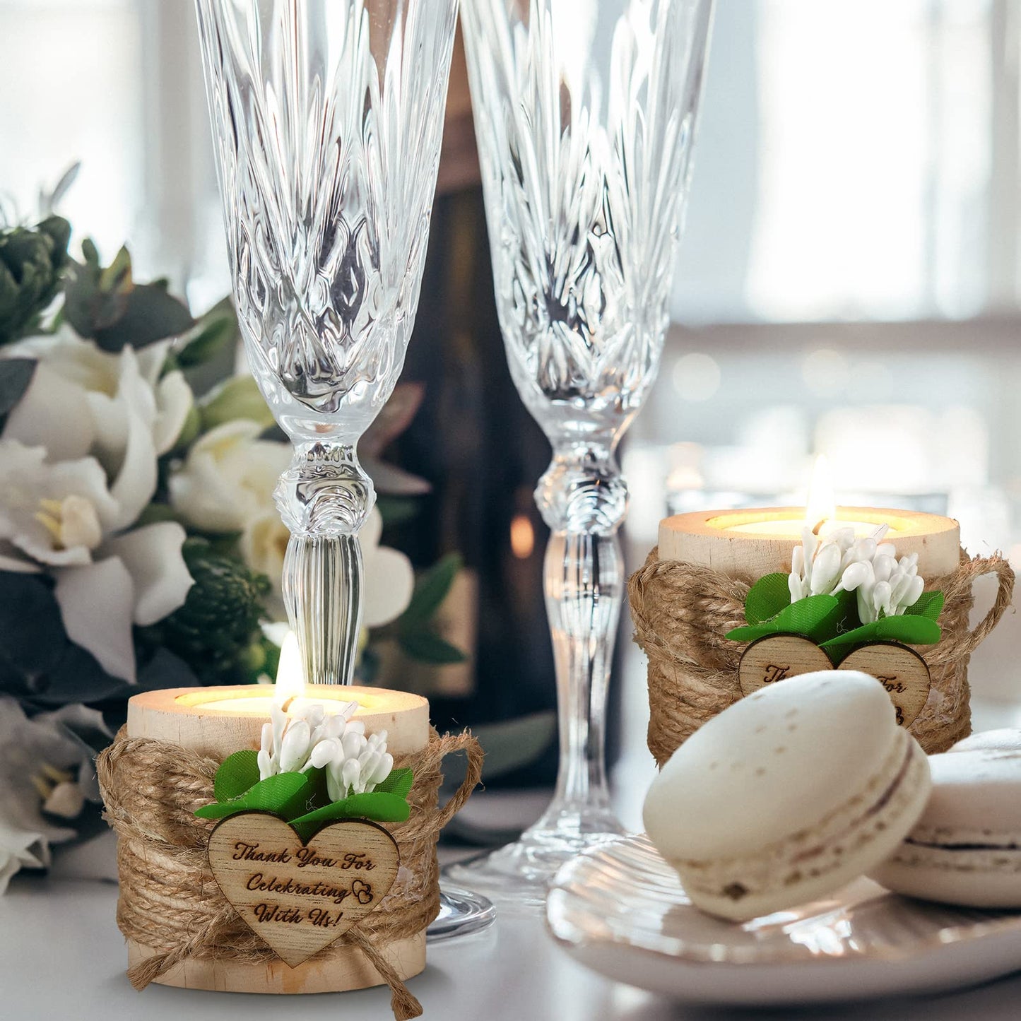 Lallisa 12 Pcs Set of Wooden Tealight Candle Holders, Wedding Favors for Guests, Rustic Wedding Shower Decorations, Thank You Gifts, Bridal Shower Favors, Tea Party Centerpieces, Light Brown