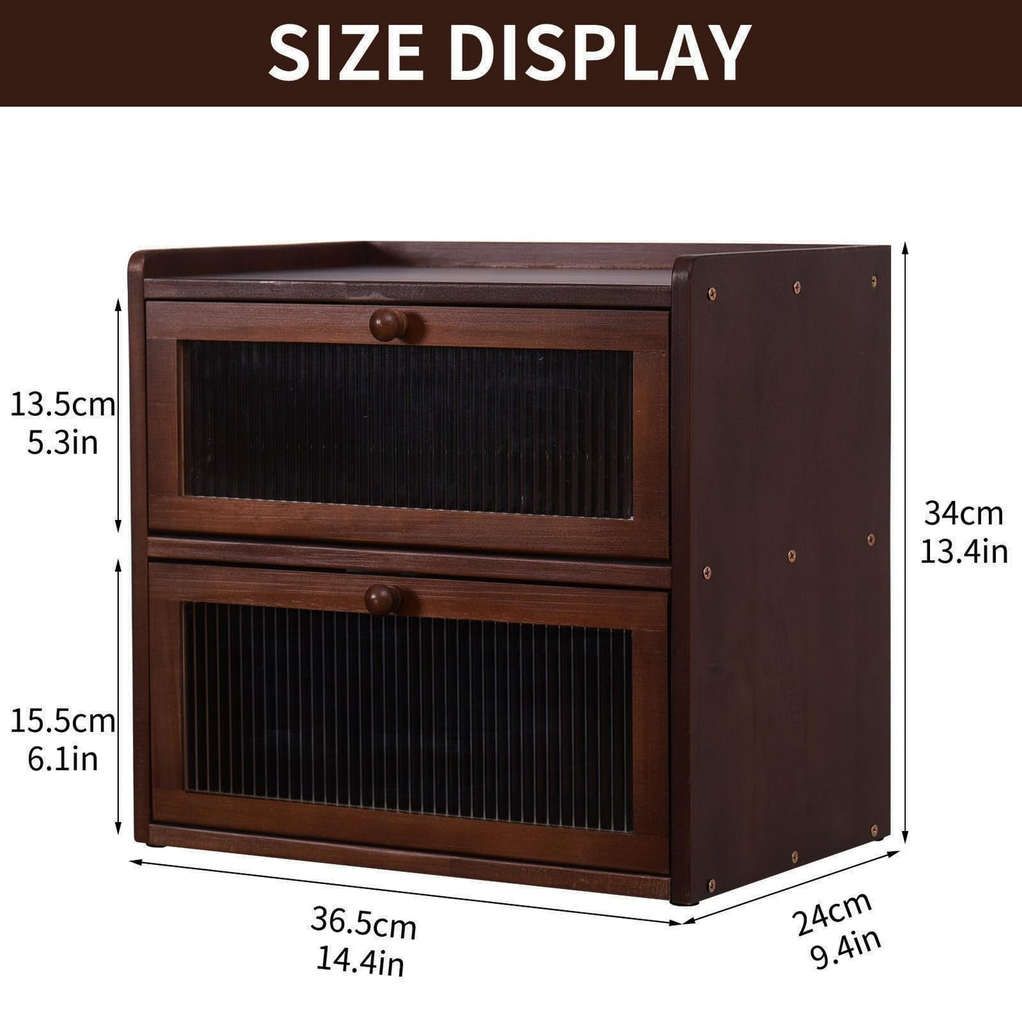 FDHUIJIA Double 2 Layer Large Bread Box for Kitchen Counter, Wooden Bread Storage Container Organizer Holder with Acrylic Window (brown)