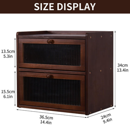 FDHUIJIA Double 2 Layer Large Bread Box for Kitchen Counter, Wooden Bread Storage Container Organizer Holder with Acrylic Window (brown)