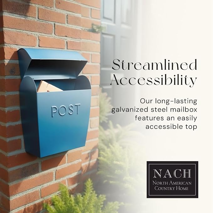 NACH Wall Mount Mailboxes for Outside, 12.75 x 10.75 x 5 inches, Blue Mailboxes for Outside Wall Mount, Waterproof - The Sylvia Mailbox
