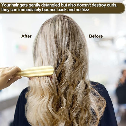Hair Brush Set for Women & Men, Natural Bamboo Bristles Wet Dry Flat Paddle Detangling Bamboo Brushes Fit All Types Hair, Brush Cleaner Tool included - 3 Pack