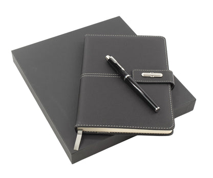 Shadow Breeze A5 Leather Notebook and Executive Pen Gift Set in Premium Gift Box, 172 Pages 100GSM Ruled Pages, Great Gift for Business, School, Home (Black)