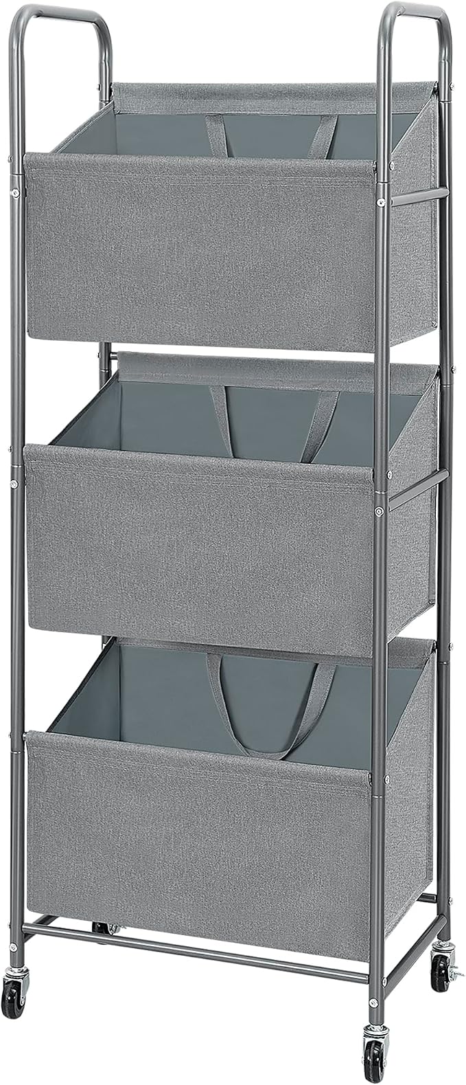 STO STO 3-Tier Vertical Laundry Hamper with Wheels, 120L Rolling Laundry Sorter with 3 Removable Waterproof Lined Bags, Rust-Resistant Steel Frame for Small Spaces, Apartment, Dorm, Gray Fabric