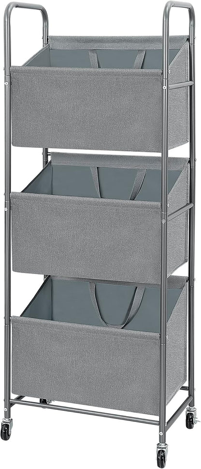 STO STO 3-Tier Vertical Laundry Hamper with Wheels, 120L Rolling Laundry Sorter with 3 Removable Waterproof Lined Bags, Rust-Resistant Steel Frame for Small Spaces, Apartment, Dorm, Gray Fabric