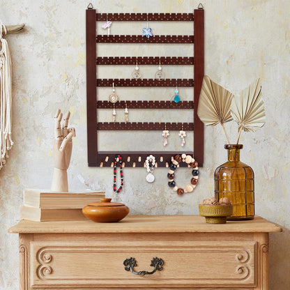 PH PandaHall Wall-Mounted Wooden Jewelry Rack, Wood Hanging Earring Holder Organizer Earring Studs Display Rack for 155 Pairs Earrings Stud Earring Home Boutique Jewelry Storage, Coconut Brown