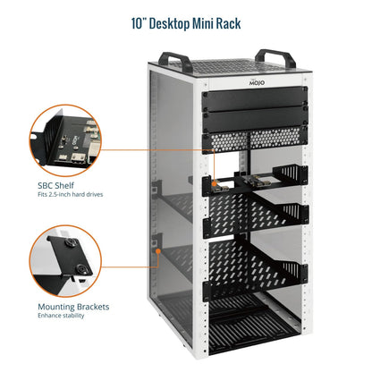 Tecmojo 12U Network Rack, 10 inch Mini Server Rack with 2 Side Translucent Panels & 2 Top Handles, 10.23 inch Deep, for 10 inch IT Equipment & A/V Devices, White
