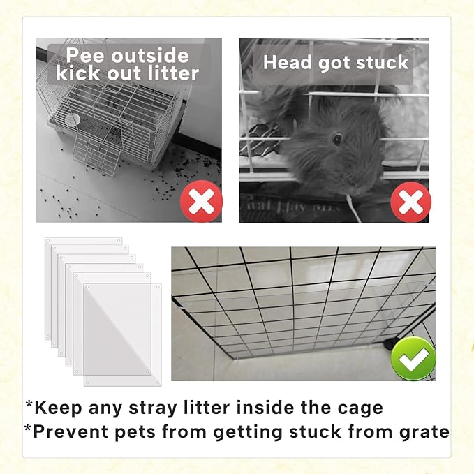 KEYIDE 6Pcs Plastic Pet Cage Liner 12” x 10” Clear Bunny Cage Urine Guard Guinea Pig Side Lining Sheet Rabbit Habitat Siding Ferret Scatter Guard Cage Accessories Simple but Essential