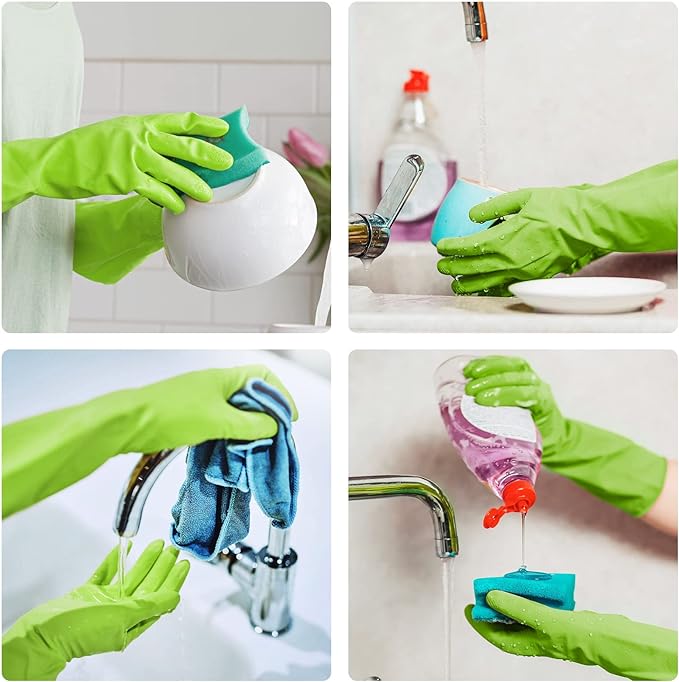 Disfore Rubber-Gloves Dishwashing Gloves for Cleaning-Kitchen - 2 Pairs Long Household Cleaning Gloves for Washing Dishes