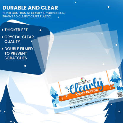 Bearly Art Clearly Craft Plastic - Crystal Clear Acetate Sheets for Crafts 12x12 - .007" - BPA Free - Compatible with Cricut and More - 25 Pack