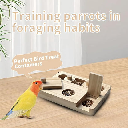 Wooden Bird Foraging Puzzle Toys for Parrots, Parakeet, Cockatiel, Sun Conures, Interactive Mental Enrichment Birds Toy, Bird Seed Slow Feeder Toy for Cage
