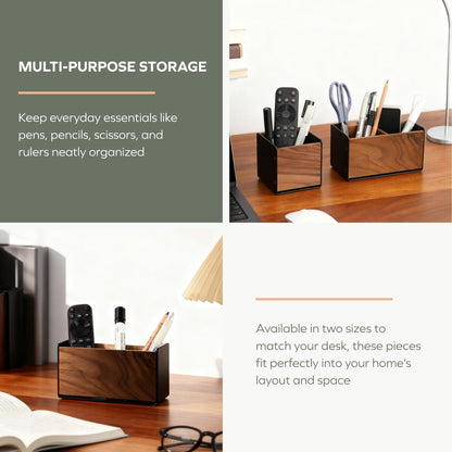 muso wood Wooden Pen Holder for Desk, Artisan Walnut & Aluminum Pencil Cup Organizer for Office & Home, Unique Modern Desktop Accessory (2 Slot)