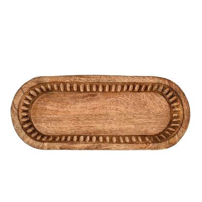 Kaizen Casa Decorative Mango Wood Bowl – Hand-Carved Wooden Centerpiece with Burned Finish for Entry Table, Coffee Table, Kitchen & Dining Room | Rustic Farmhouse Décor (14" X 6" X 2")
