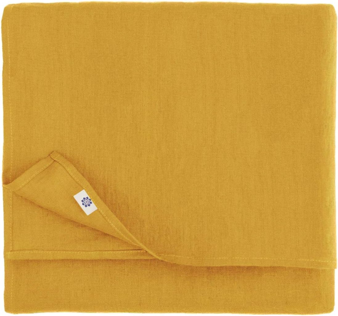 Linen & Cotton Tablecloth Table Linen Cloth Hygge - 100% Linen, Mustard Yellow (140 x 250 cm) Rectangular Washable Table Cloth for Home Kitchen Dining Table Decoration Restaurant Hotel Summer Party