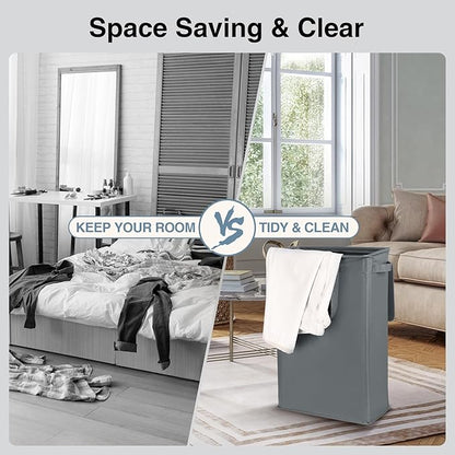 Slim Laundry Basket with Lid and Handles, Foldable Laundry Basket