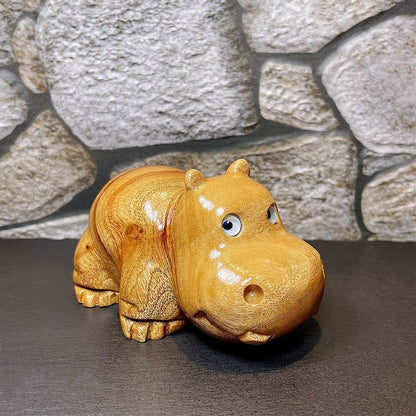 HomDSim Hippo Figurine Camphor Wooden Hippo Statue Art Miniature Carved Small Animal Sculpture