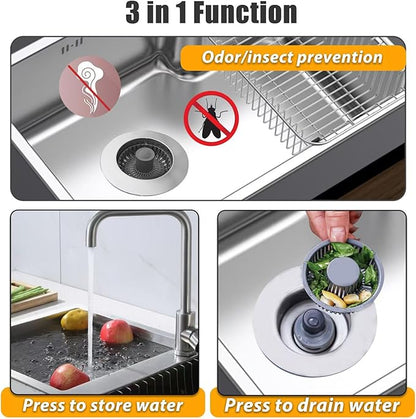 Kitchen Sink Drain Strainer, 3 in 1 Pop Up Kitchen Sink Stopper,